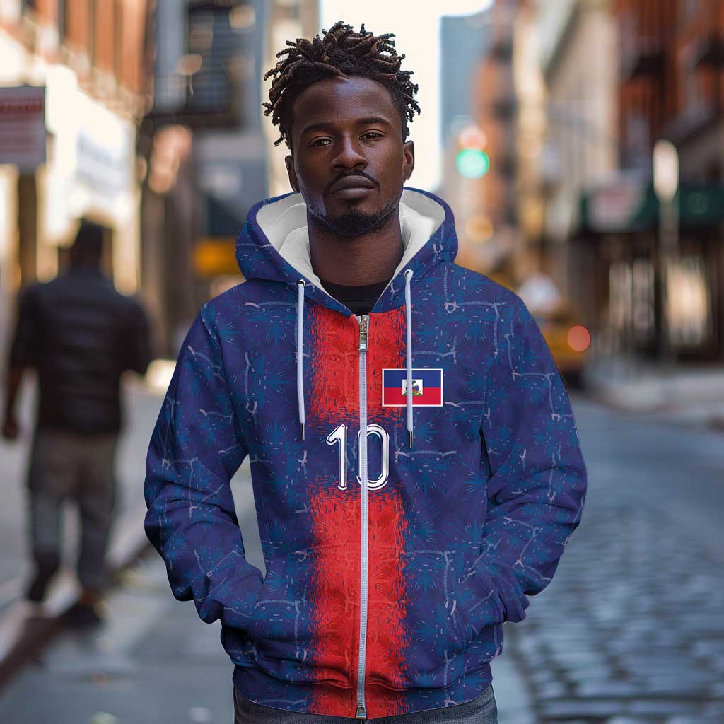 Custom Haiti National Football Zip Hoodie Haiti Emblems Motif - African Pride