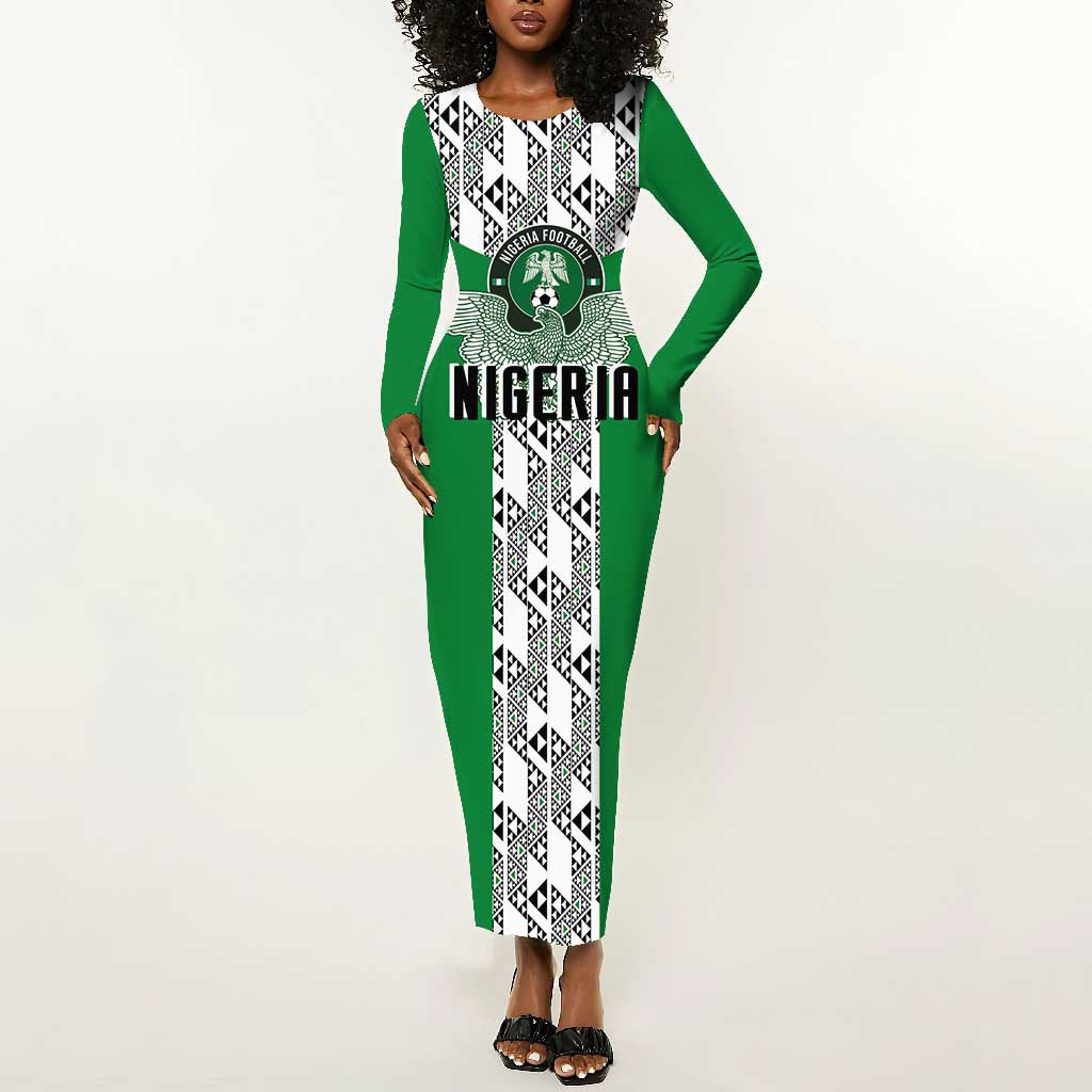 Custom Nigeria National Football Long Sleeve Bodycon Dress Inspired Retro Style - African Pride