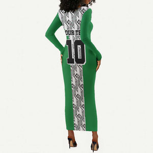 Custom Nigeria National Football Long Sleeve Bodycon Dress Inspired Retro Style - African Pride