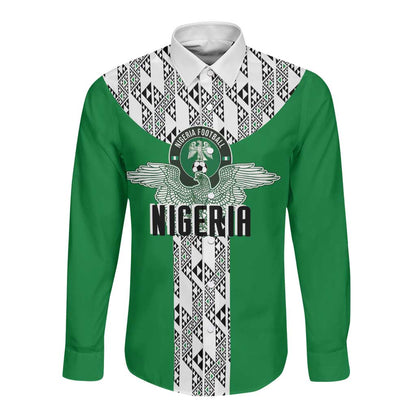 Custom Nigeria National Football Long Sleeve Button Shirt Inspired Retro Style - African Pride