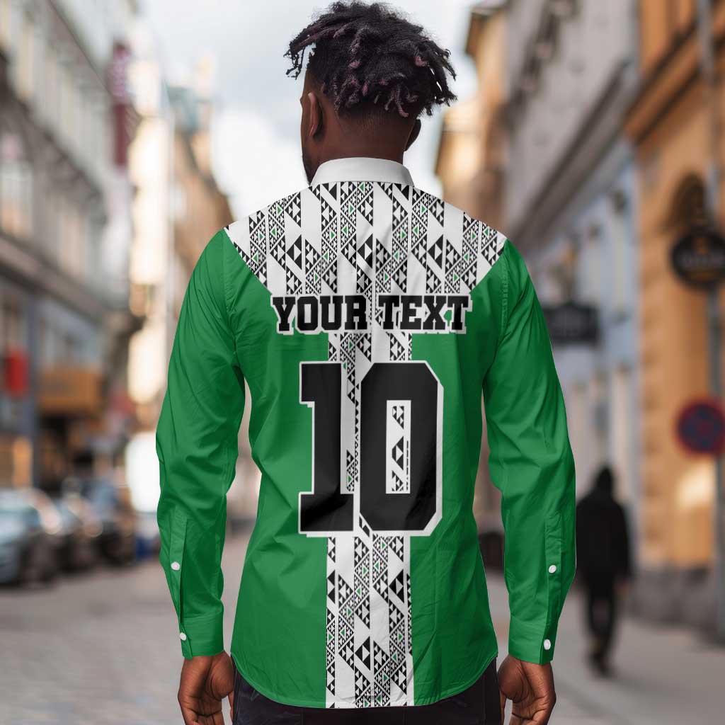 Custom Nigeria National Football Long Sleeve Button Shirt Inspired Retro Style - African Pride