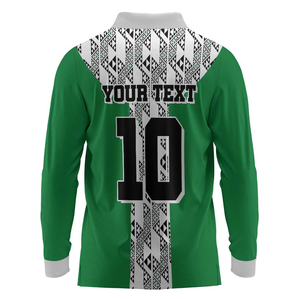 Custom Nigeria National Football Long Sleeve Polo Shirt Inspired Retro Style - African Pride
