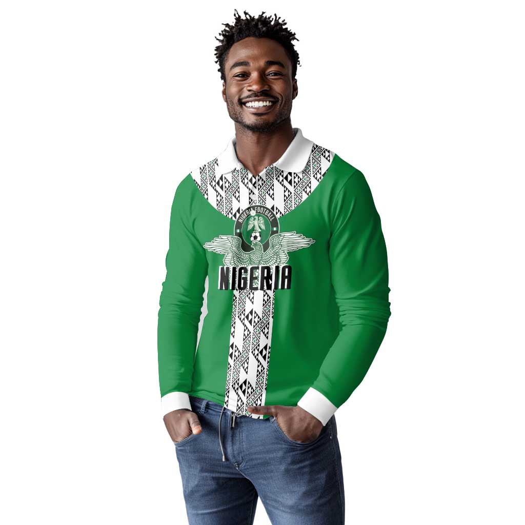 Custom Nigeria National Football Long Sleeve Polo Shirt Inspired Retro Style - African Pride
