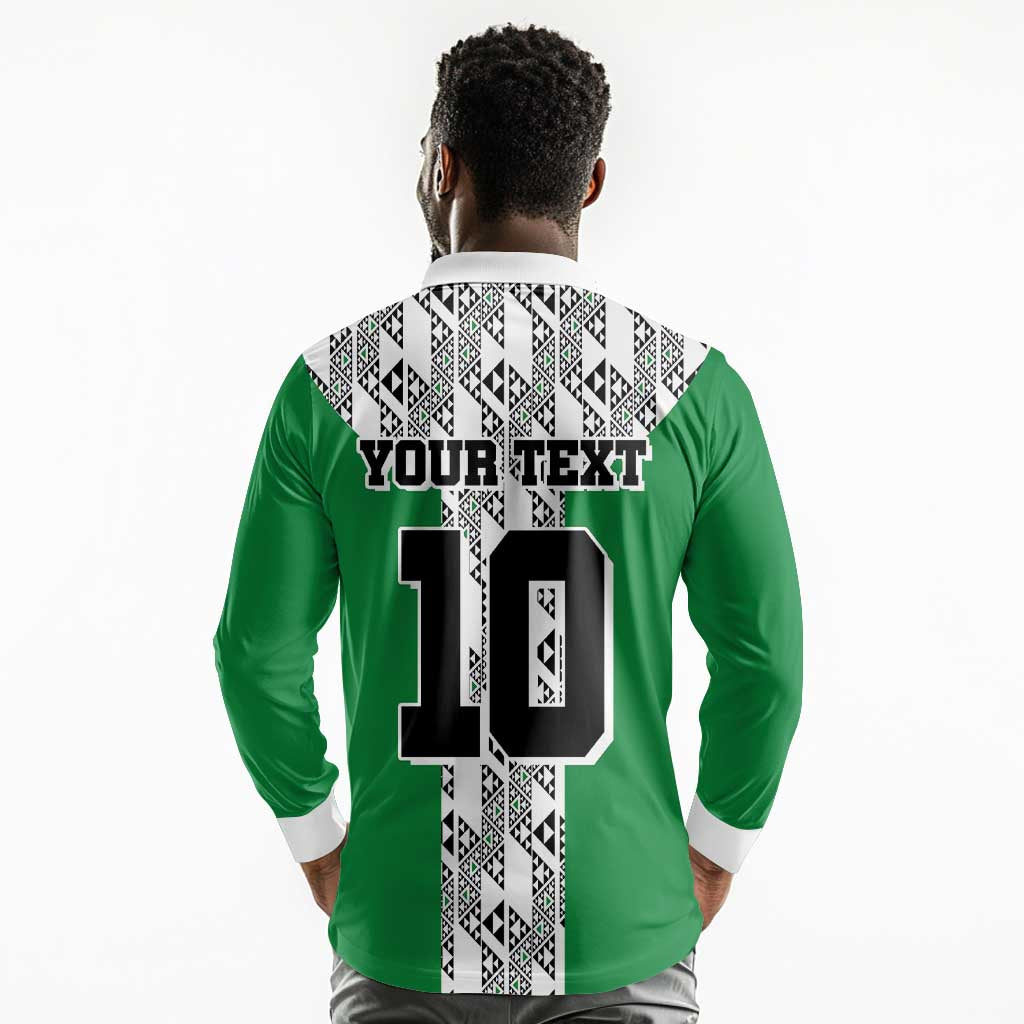 Custom Nigeria National Football Long Sleeve Polo Shirt Inspired Retro Style - African Pride