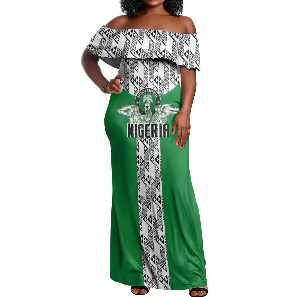 Custom Nigeria National Football Off Shoulder Maxi Dress Inspired Retro Style - African Pride