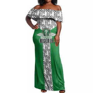 Custom Nigeria National Football Off Shoulder Maxi Dress Inspired Retro Style - African Pride