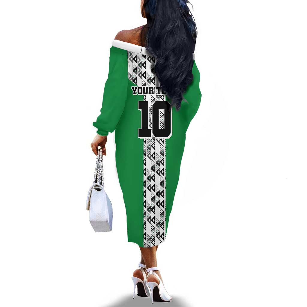 Custom Nigeria National Football Off The Shoulder Long Sleeve Dress Inspired Retro Style - African Pride