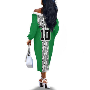 Custom Nigeria National Football Off The Shoulder Long Sleeve Dress Inspired Retro Style - African Pride