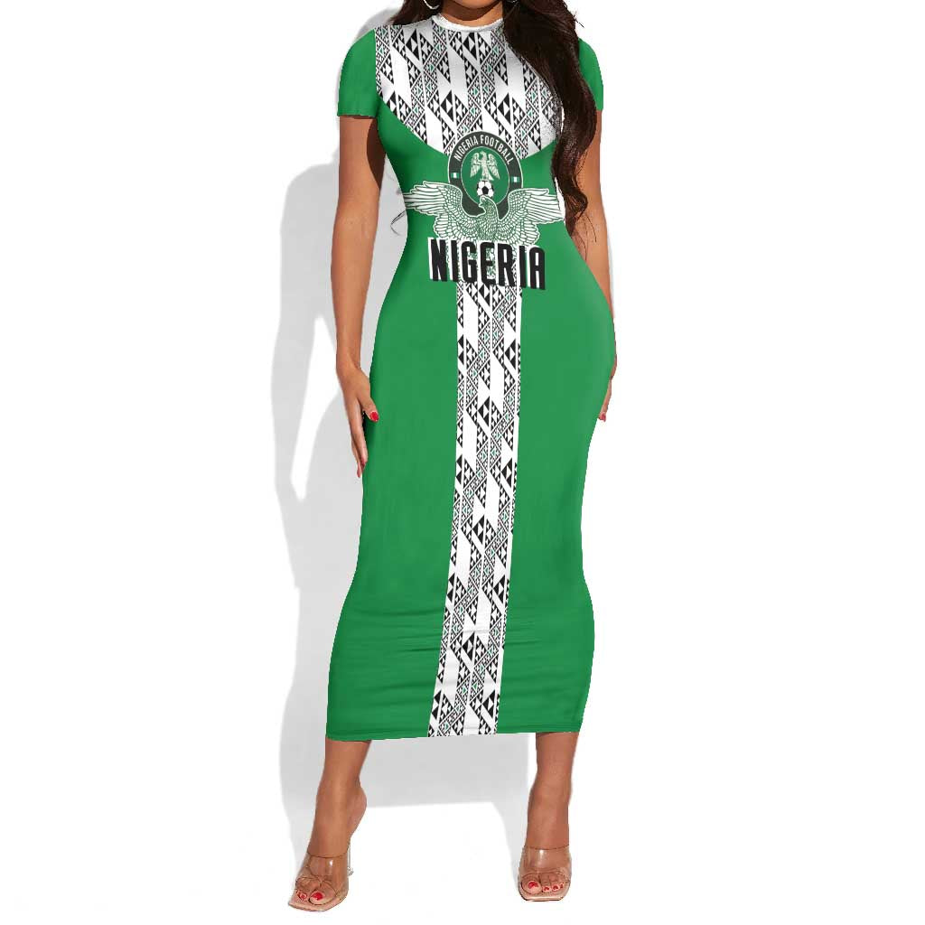 Custom Nigeria National Football Short Sleeve Bodycon Dress Inspired Retro Style - African Pride