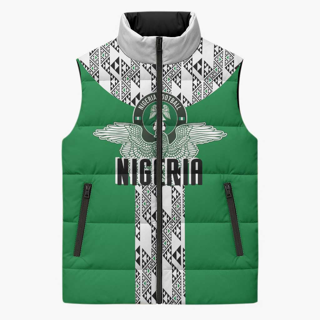 Custom Nigeria National Football Sleeveless Puffer Jacket Inspired Retro Style - African Pride