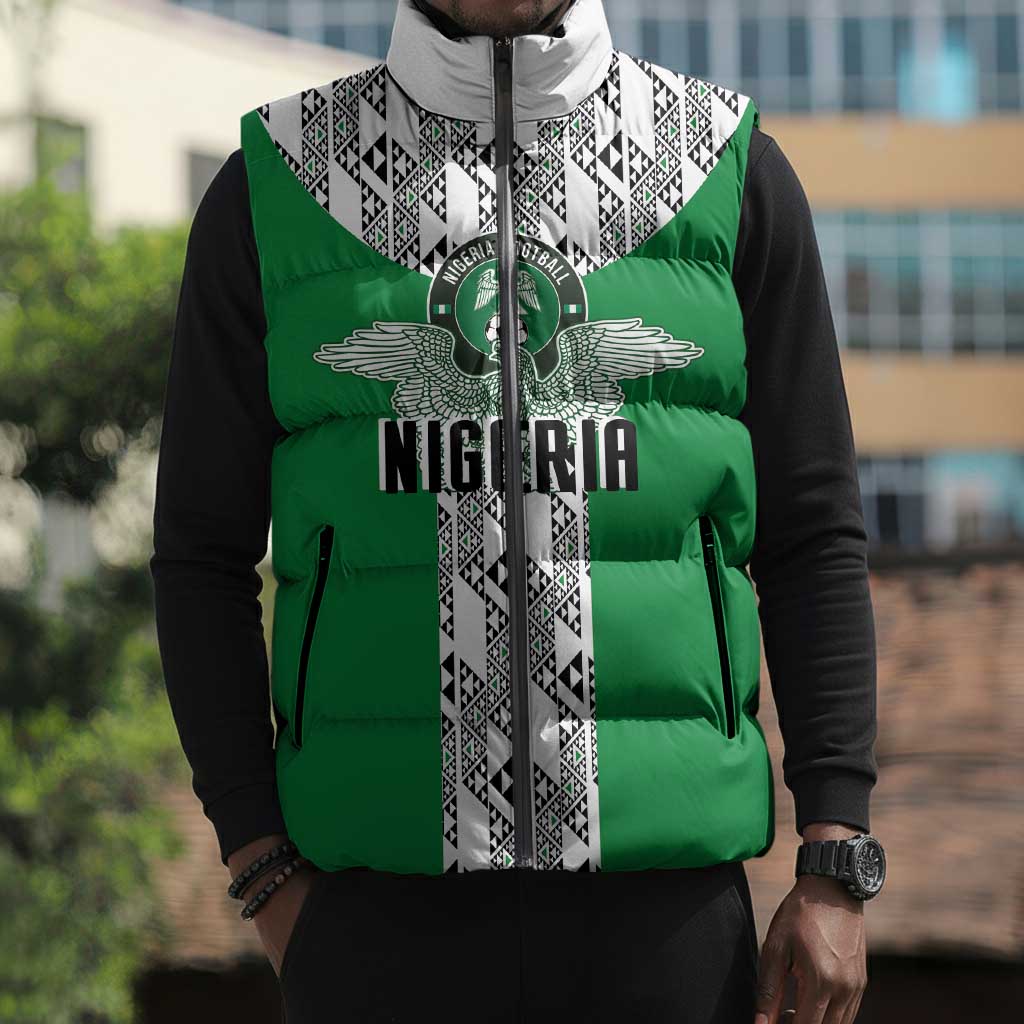 Custom Nigeria National Football Sleeveless Puffer Jacket Inspired Retro Style - African Pride