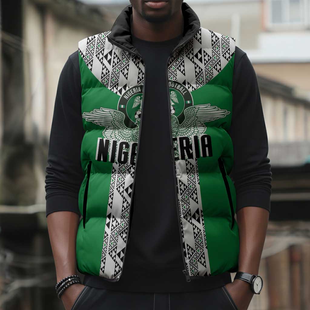 Custom Nigeria National Football Sleeveless Puffer Jacket Inspired Retro Style - African Pride