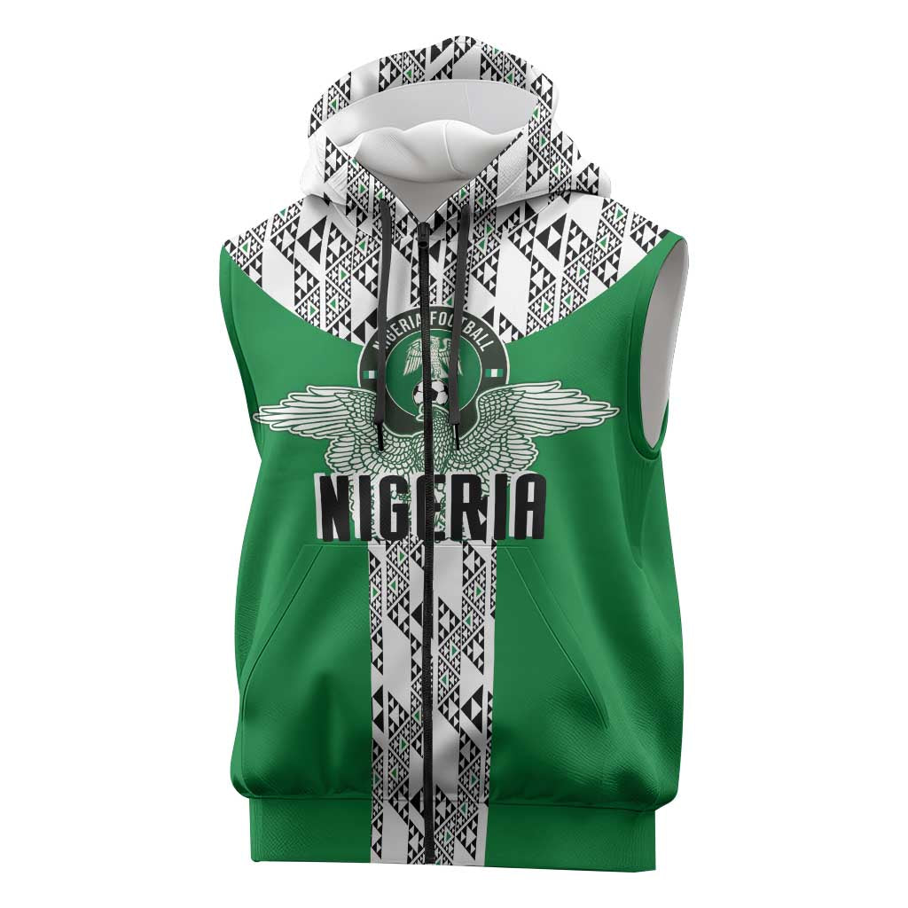 Custom Nigeria National Football Sleeveless Zip Hoodie Inspired Retro Style - African Pride