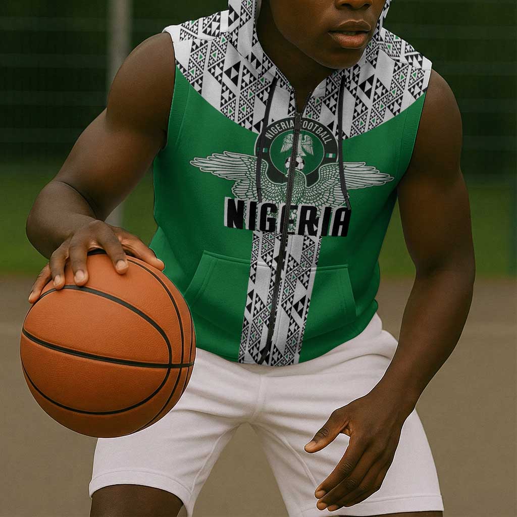 Custom Nigeria National Football Sleeveless Zip Hoodie Inspired Retro Style - African Pride