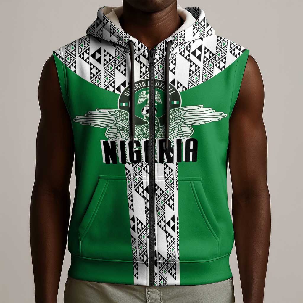 Custom Nigeria National Football Sleeveless Zip Hoodie Inspired Retro Style - African Pride