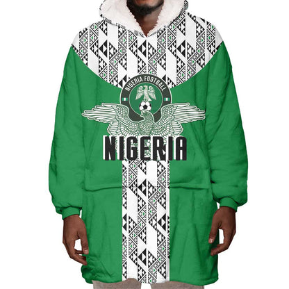 Custom Nigeria National Football Wearable Blanket Hoodie Inspired Retro Style - African Pride