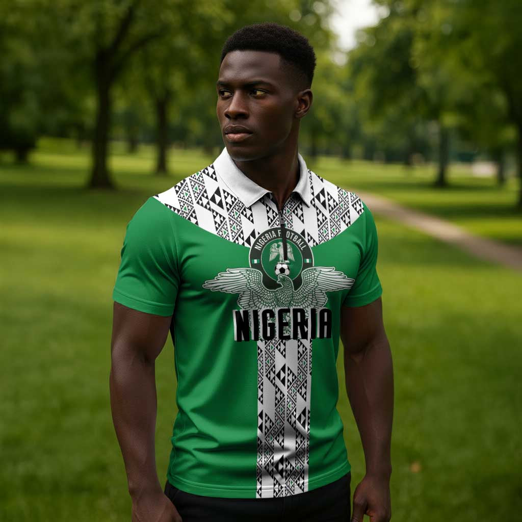 Custom Nigeria National Football Zipper Polo Shirt Inspired Retro Style - African Pride