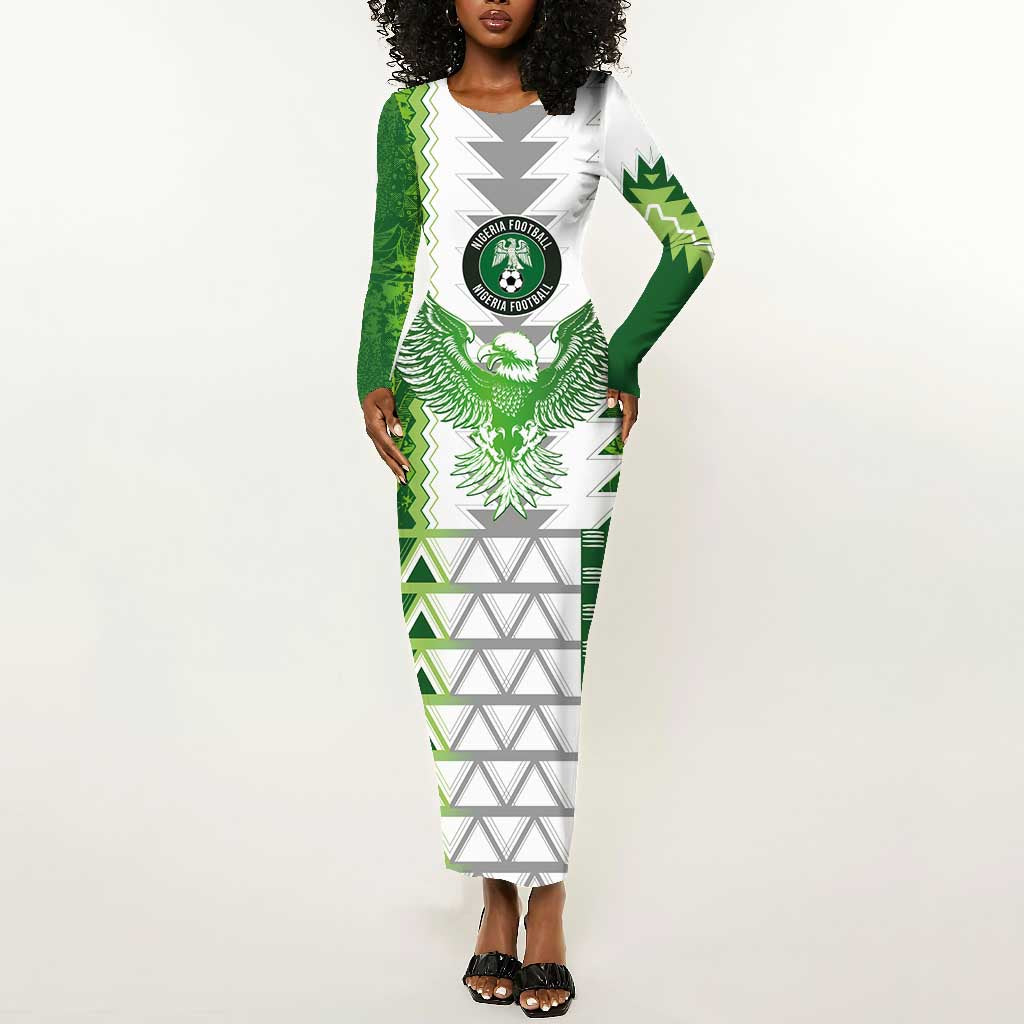 Custom Nigeria National Football Long Sleeve Bodycon Dress Naija Super Eagles - African Pride