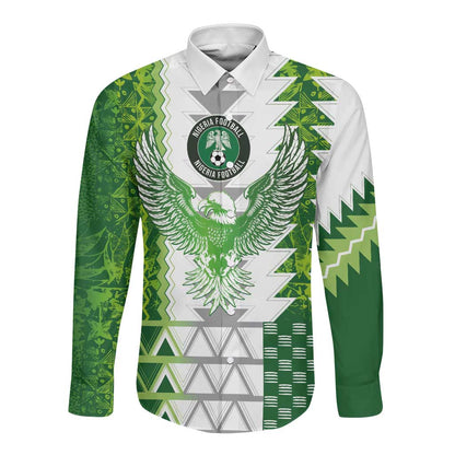 Custom Nigeria National Football Long Sleeve Button Shirt Naija Super Eagles - African Pride