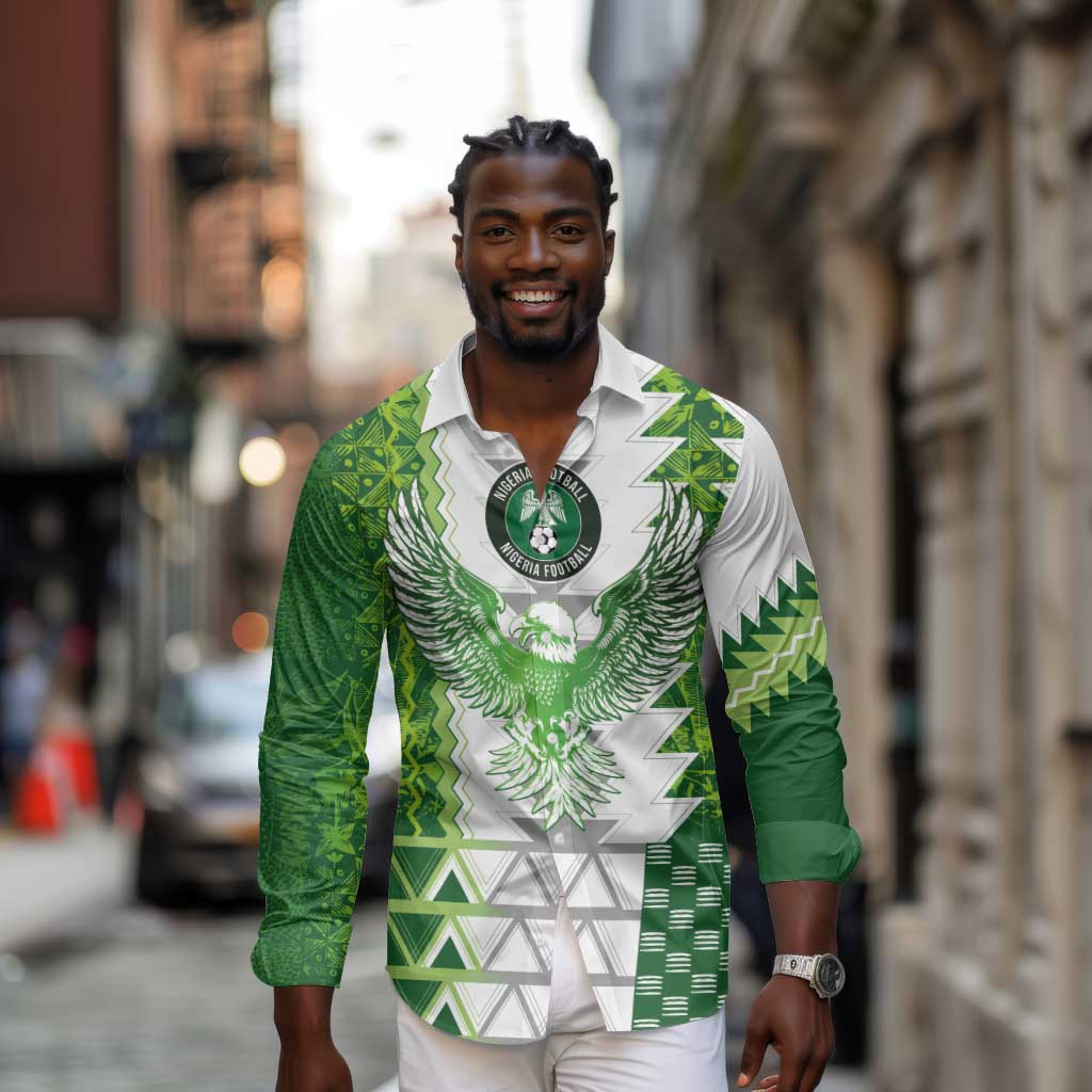 Custom Nigeria National Football Long Sleeve Button Shirt Naija Super Eagles - African Pride