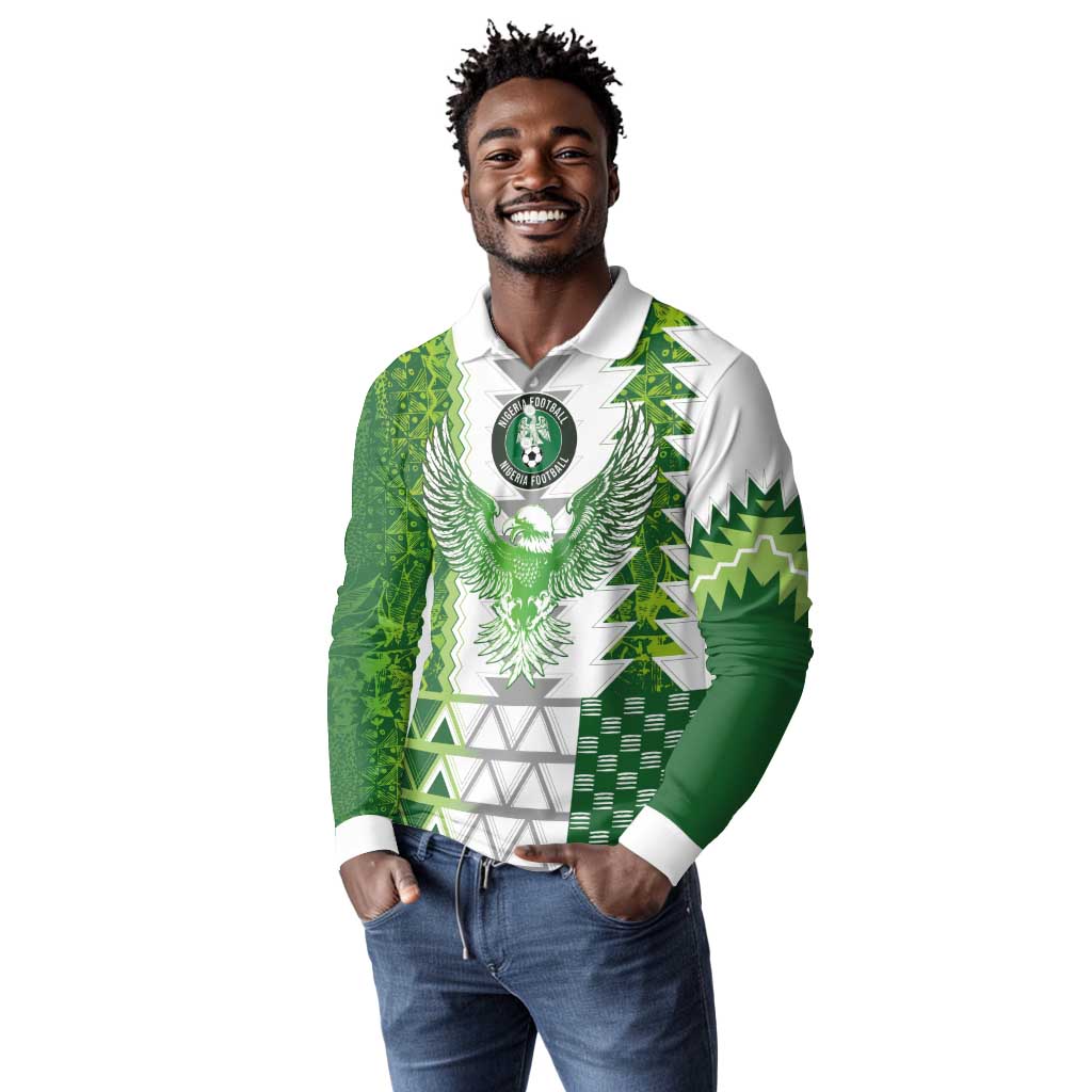 Custom Nigeria National Football Long Sleeve Polo Shirt Naija Super Eagles - African Pride