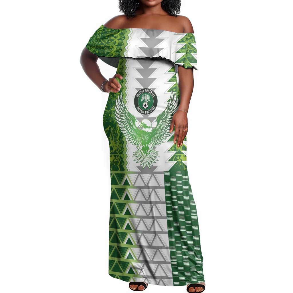 Custom Nigeria National Football Off Shoulder Maxi Dress Naija Super Eagles - African Pride
