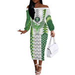 Custom Nigeria National Football Off The Shoulder Long Sleeve Dress Naija Super Eagles - African Pride