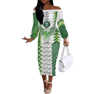 Custom Nigeria National Football Off The Shoulder Long Sleeve Dress Naija Super Eagles - African Pride
