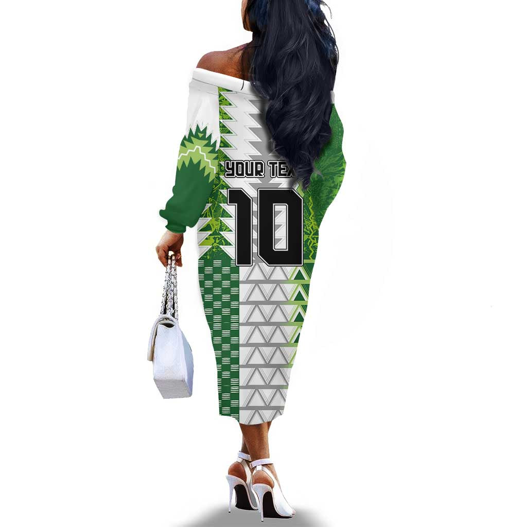 Custom Nigeria National Football Off The Shoulder Long Sleeve Dress Naija Super Eagles - African Pride