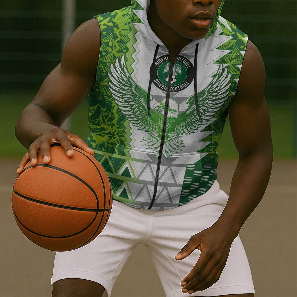Custom Nigeria National Football Sleeveless Zip Hoodie Naija Super Eagles - African Pride