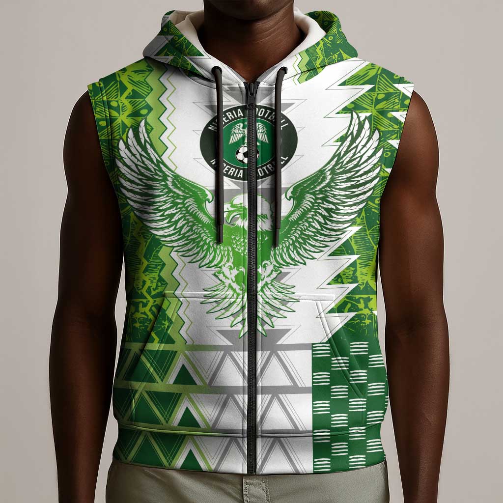 Custom Nigeria National Football Sleeveless Zip Hoodie Naija Super Eagles - African Pride