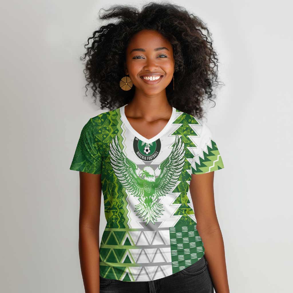 Custom Nigeria National Football Women V-Neck T-Shirt Naija Super Eagles - African Pride