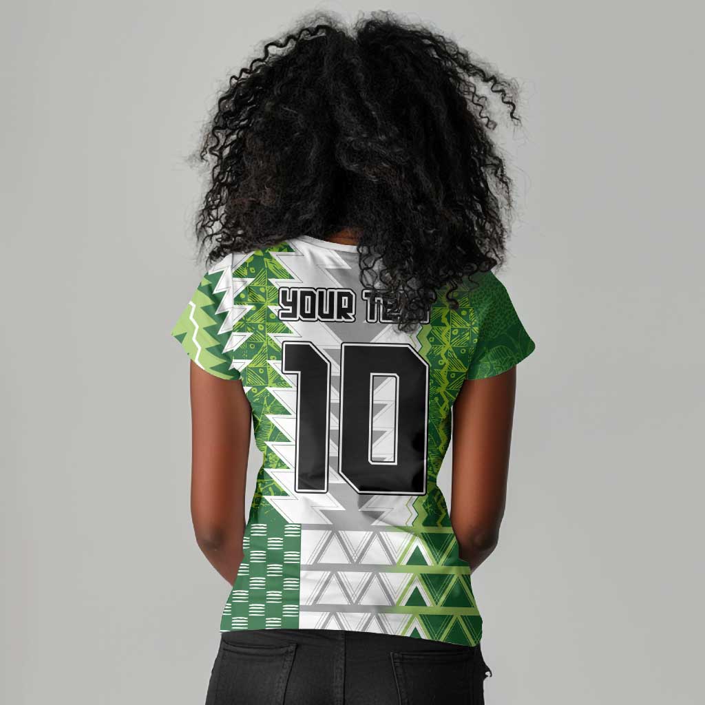 Custom Nigeria National Football Women V-Neck T-Shirt Naija Super Eagles - African Pride