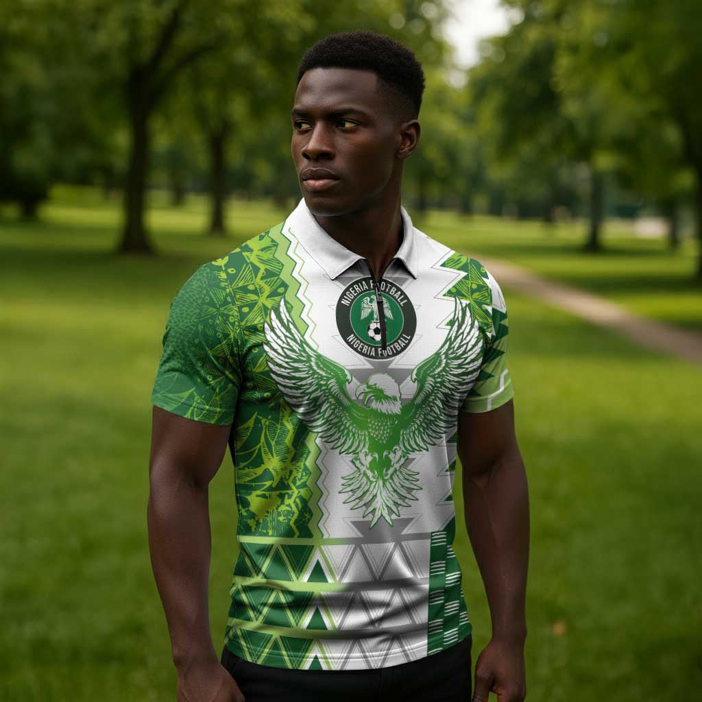Custom Nigeria National Football Zipper Polo Shirt Naija Super Eagles - African Pride