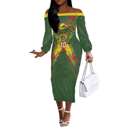 Custom Mali National Football Off The Shoulder Long Sleeve Dress Grunge Les Aigles Sporty Style - African Pride