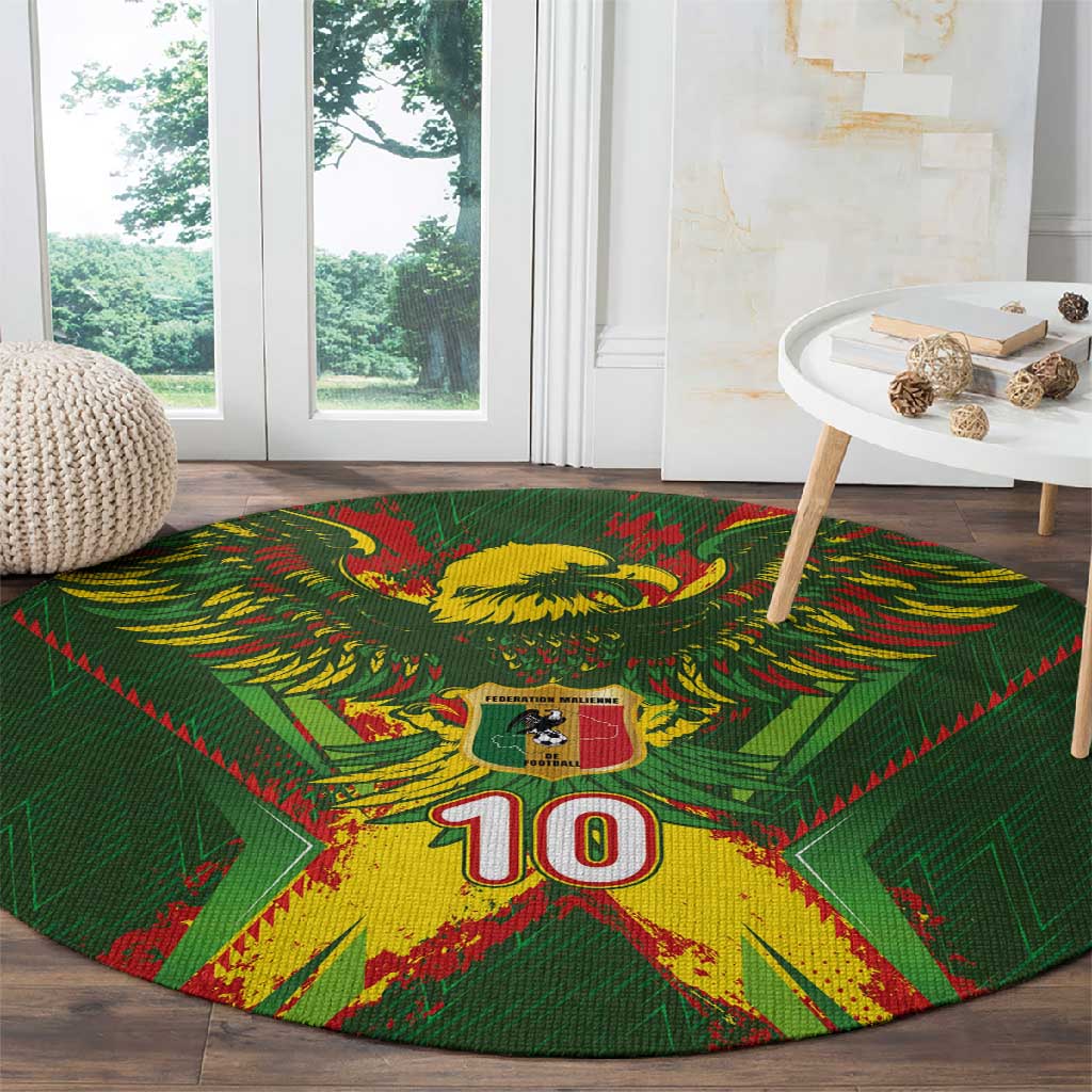 Custom Mali National Football Round Carpet Grunge Les Aigles Sporty Style - African Pride