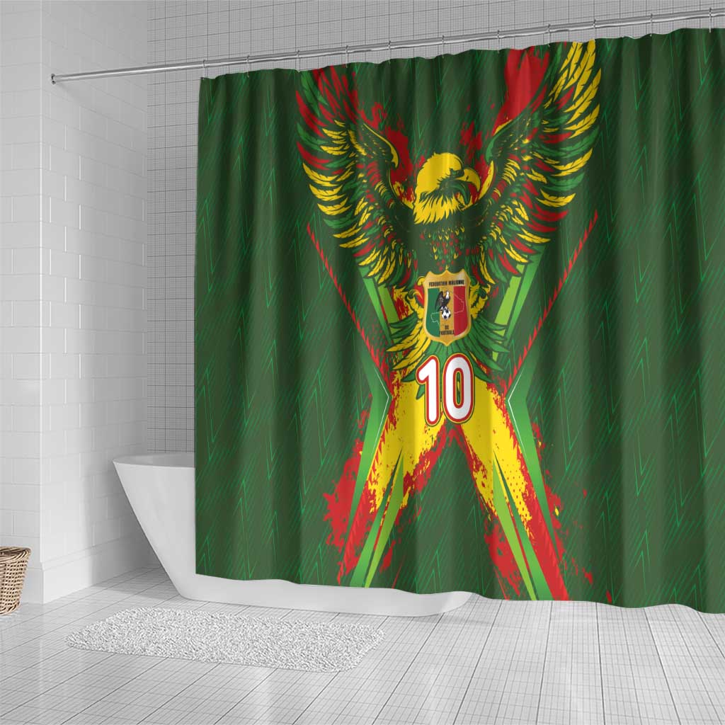 Custom Mali National Football Shower Curtain Grunge Les Aigles Sporty Style - African Pride