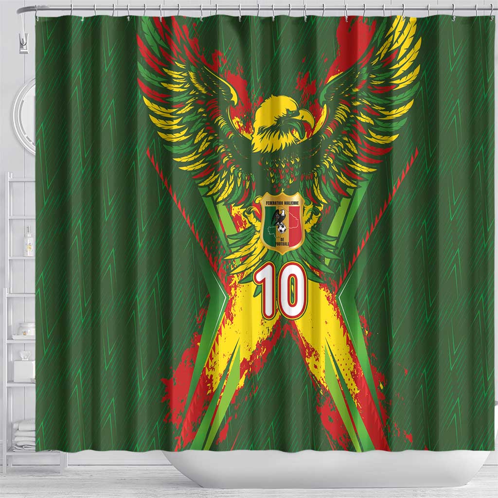 Custom Mali National Football Shower Curtain Grunge Les Aigles Sporty Style - African Pride