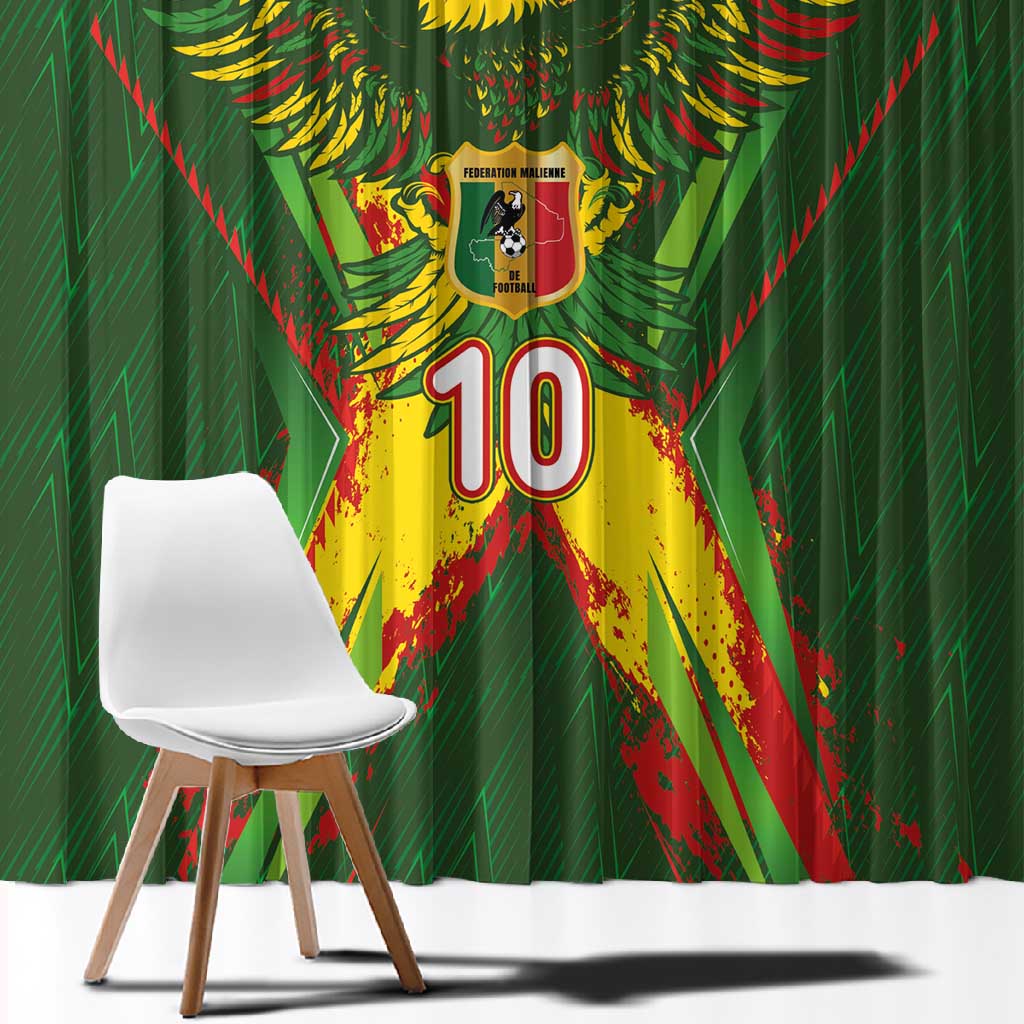 Custom Mali National Football Window Curtain Grunge Les Aigles Sporty Style - African Pride