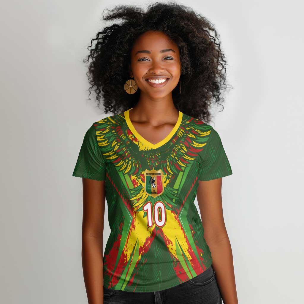 Custom Mali National Football Women V-Neck T-Shirt Grunge Les Aigles Sporty Style - African Pride