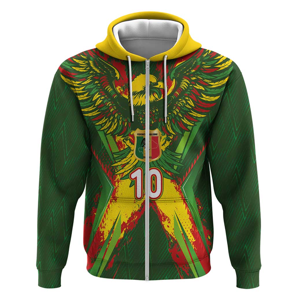 Custom Mali National Football Zip Hoodie Grunge Les Aigles Sporty Style - African Pride