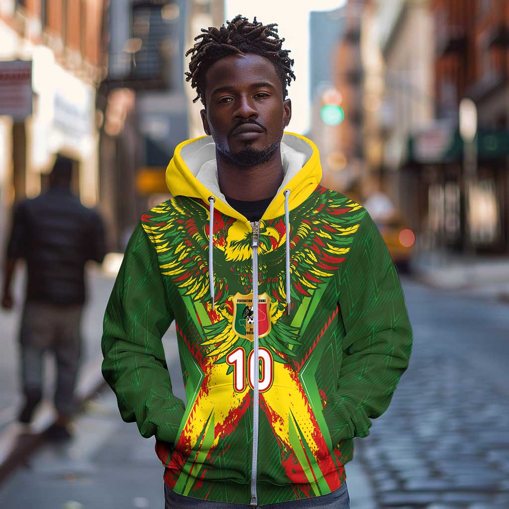 Custom Mali National Football Zip Hoodie Grunge Les Aigles Sporty Style - African Pride