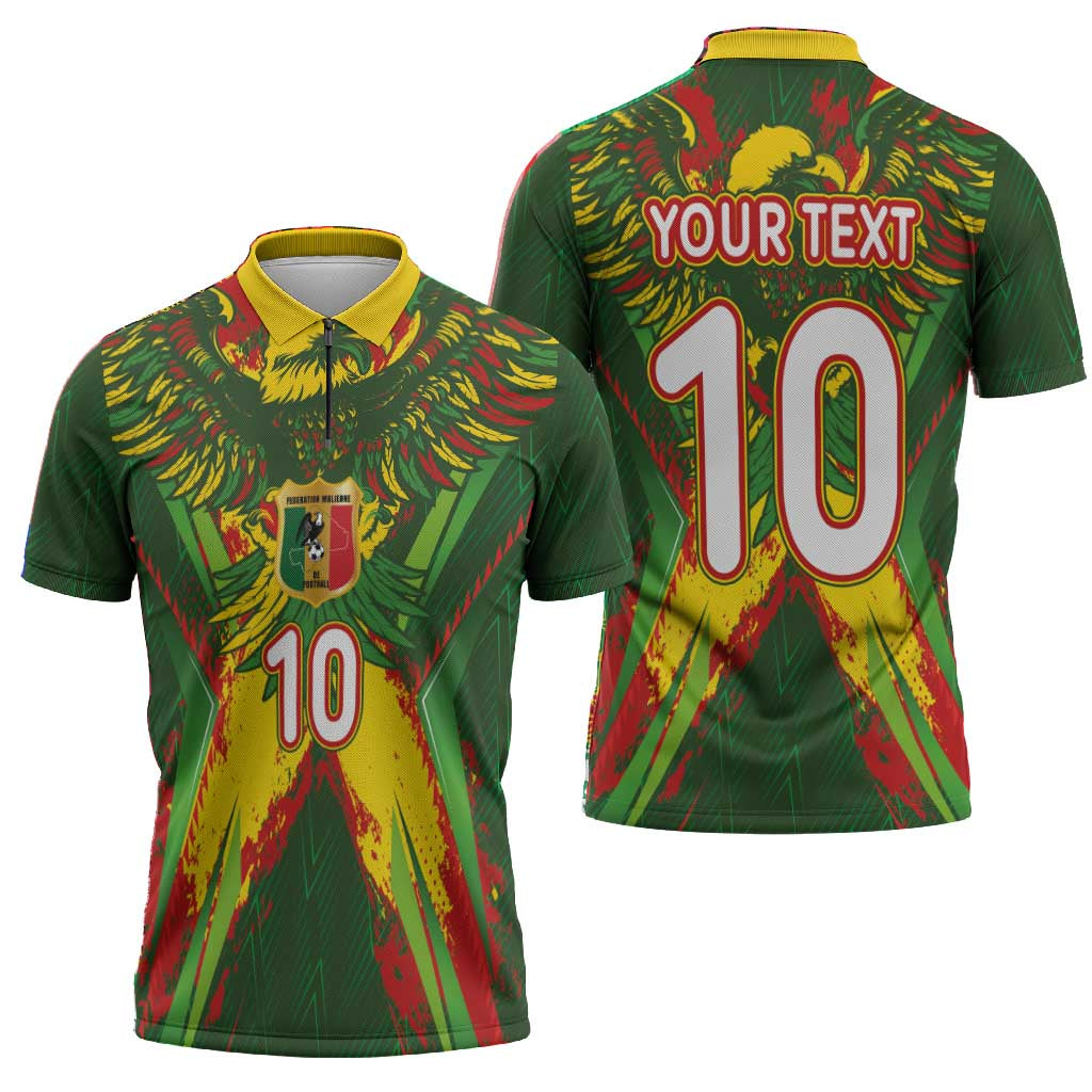 Custom Mali National Football Zipper Polo Shirt Grunge Les Aigles Sporty Style - African Pride