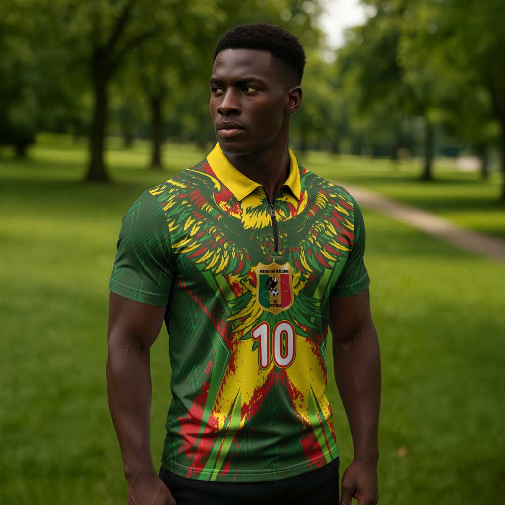Custom Mali National Football Zipper Polo Shirt Grunge Les Aigles Sporty Style - African Pride