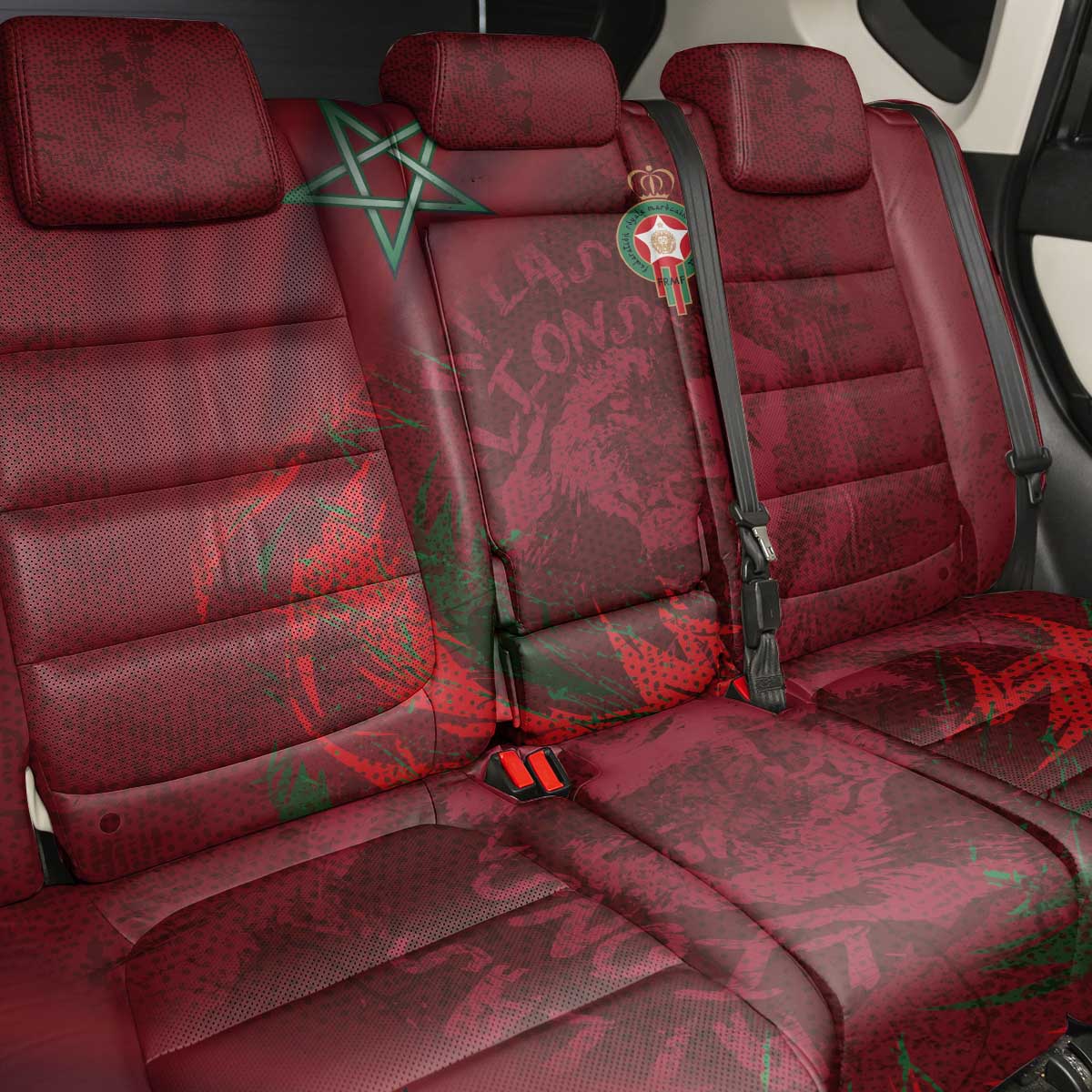 Morocco National Football Back Car Seat Cover The Atlas Lions Grunge with National Flag - African Pride