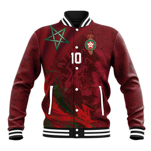 Custom Morocco National Football Baseball Jacket The Atlas Lions Grunge with National Flag - African Pride