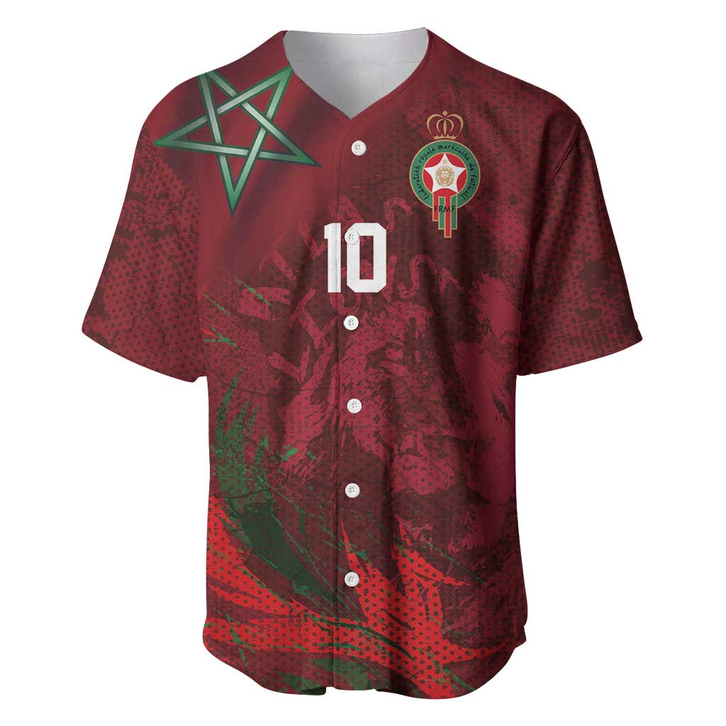 Custom Morocco National Football Baseball Jersey The Atlas Lions Grunge with National Flag - African Pride