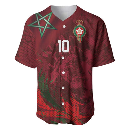 Custom Morocco National Football Baseball Jersey The Atlas Lions Grunge with National Flag - African Pride