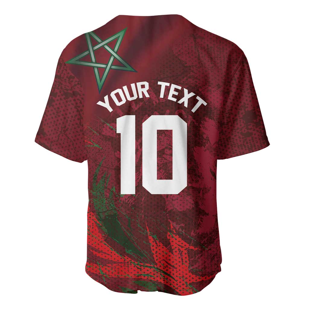 Custom Morocco National Football Baseball Jersey The Atlas Lions Grunge with National Flag - African Pride