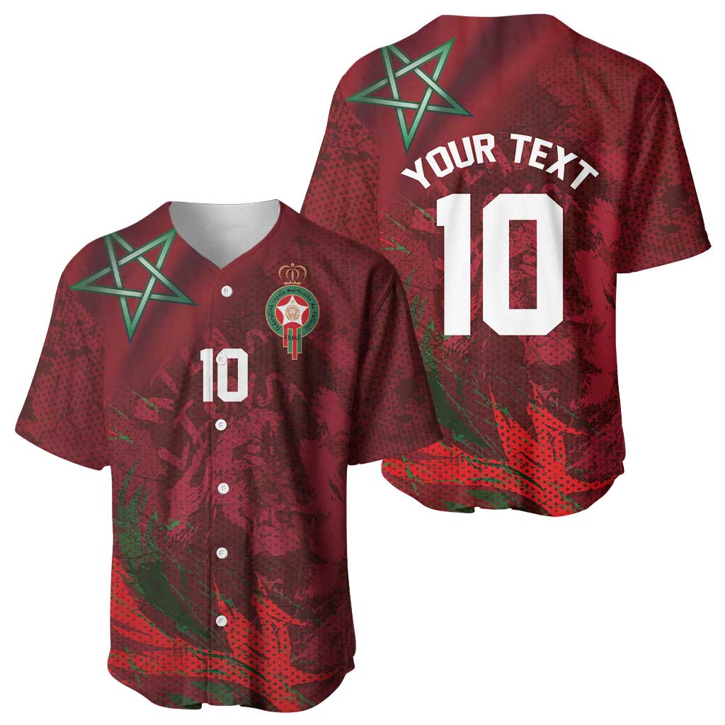 Custom Morocco National Football Baseball Jersey The Atlas Lions Grunge with National Flag - African Pride